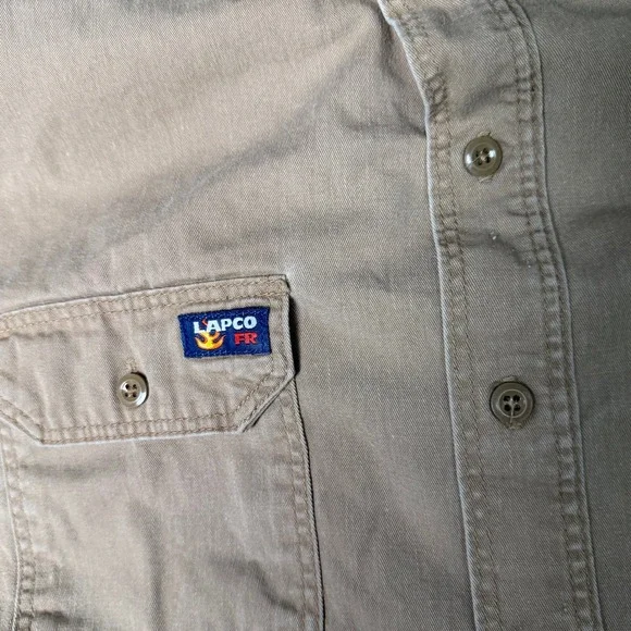 Lot of 2 LAPCO FR Mens Khaki Flame Resistant Work Shirts Boh Bros XXL IKH7 CAT2 - Picture 3 of 14